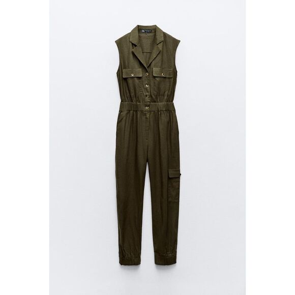NWT ZARA SLEEVELESS LINEN BLEND JUMPSUIT - Picture 6 of 10